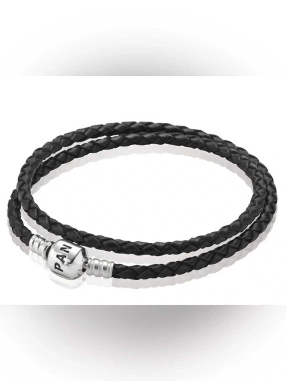 Pandora Black Braided Double-Wrap Leather Bracelet with Silver Clasp
